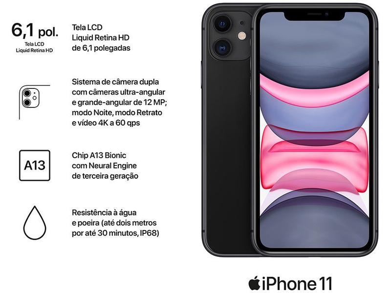 iPhone 11 Apple 64GB Preto 6,1” 12MP iOS - iPhone - Magazine Luiza